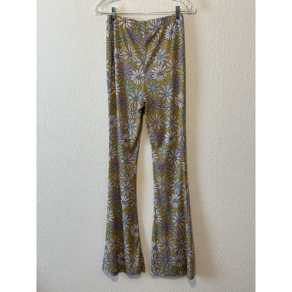 Nasty Gal 70Retro Inspired Floral Knit Pants Flared Leg US 8 Green Purple Hippie